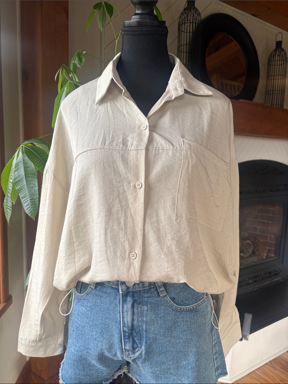 Light Cream Button-Down Relaxed Shirt